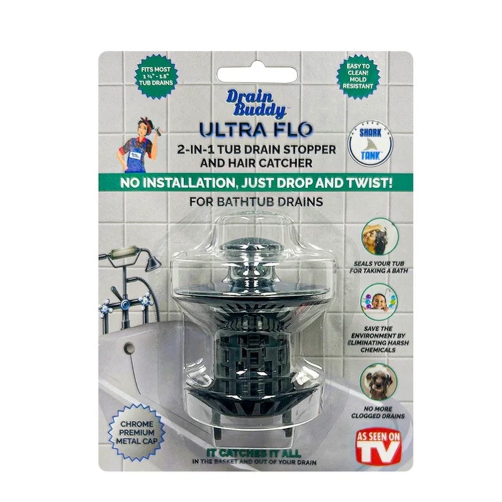 Drain Buddy Ultra Flo Tub Chrome Metal Drain Cap NWT